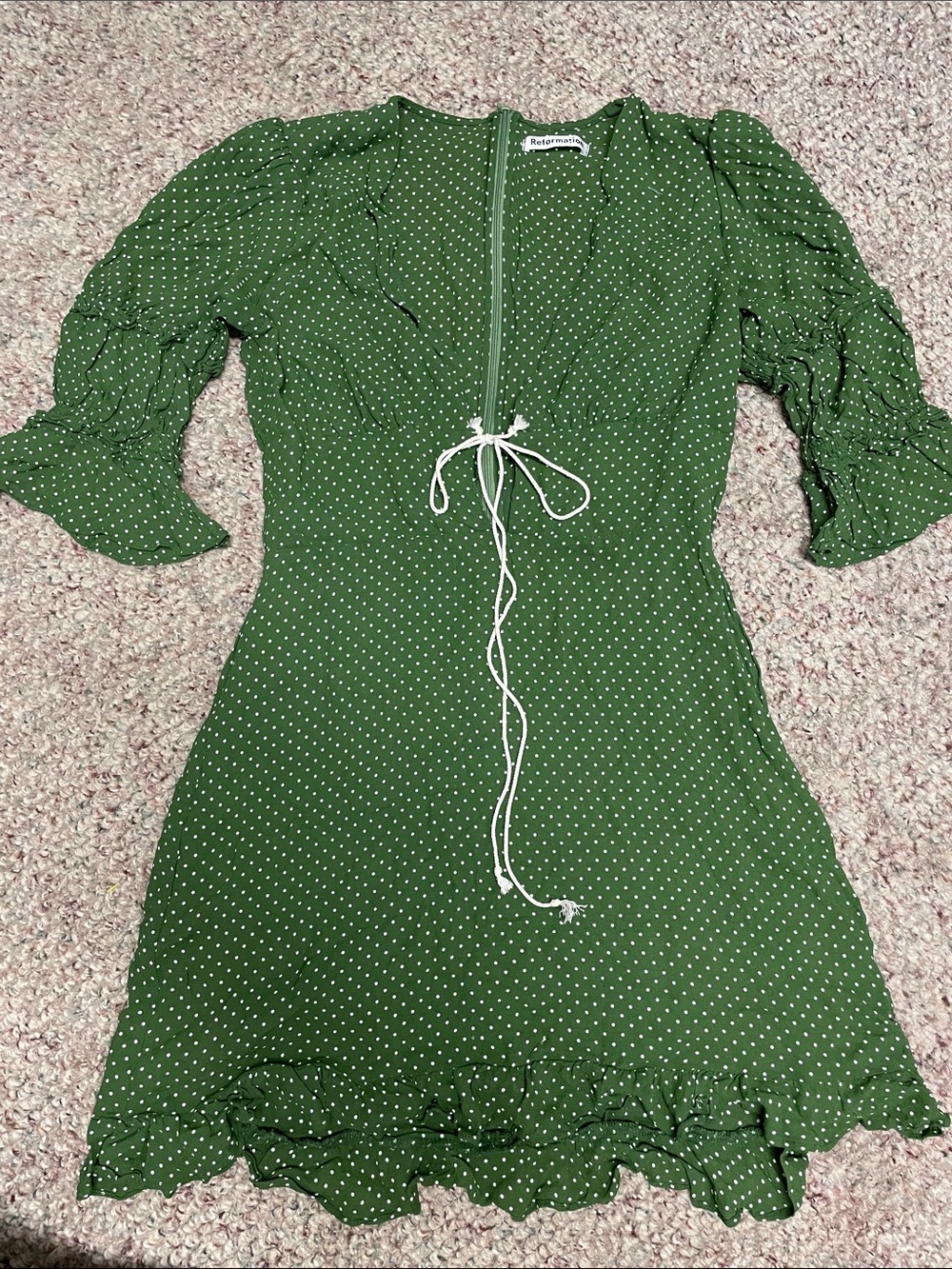 Reformation Green Polka Dot Tie-bust  Women's Dress- adorable